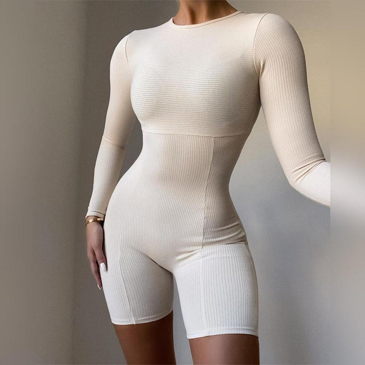 Damen Figurbetontes Langarm-Shortsanzug Drune