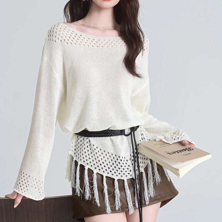 Damen Elegantes und уютное Oberteil mit Fransen Drune