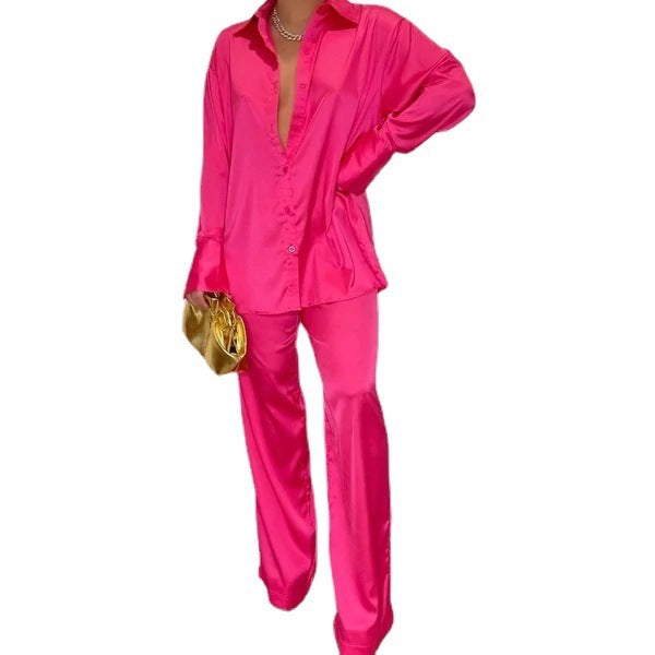 Damen Satin-Hemd und Palazzo-Hose Lounge-Set Drune