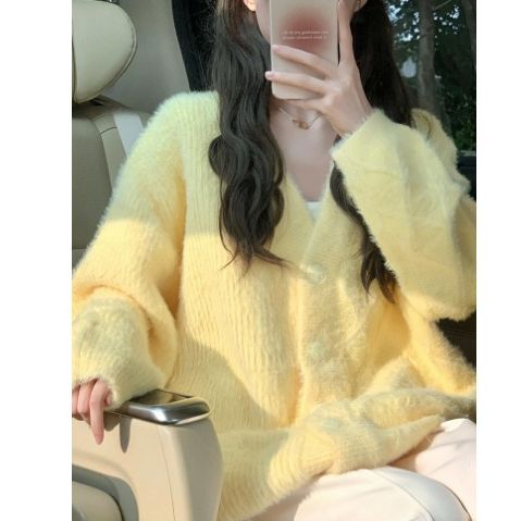 Damen kuschelige Strickjacke mit Knopfdetails und voluminösen Ärmeln Drune