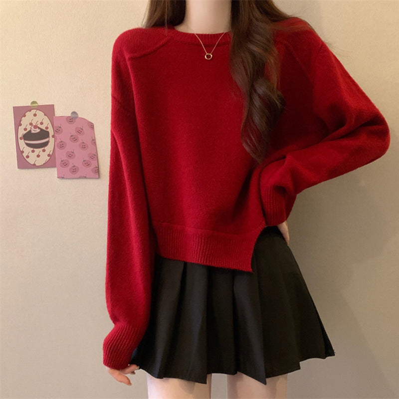 Damen lässiger Strickpullover mit überschnittenen Schultern und feiner Struktur Drune