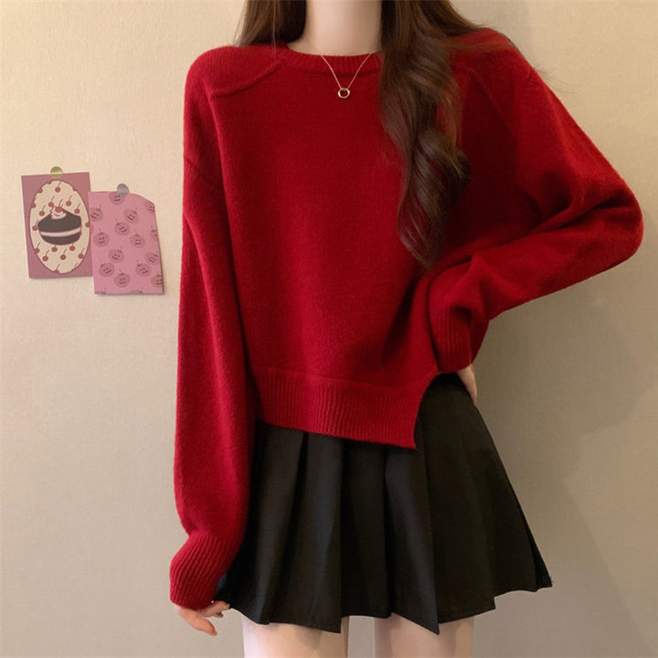 Damen lässiger Strickpullover mit überschnittenen Schultern und feiner Struktur Drune