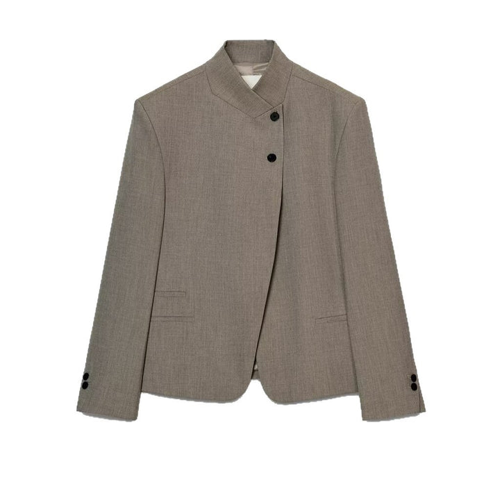Damen Asymmetrischer Kurzblazer mit Stehkragen und verdeckter Knopfleiste Drune