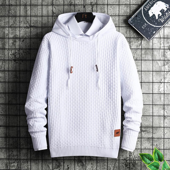 Herren Strukturiertes Kapuzenstrick-Pullover mit Reliefstruktur Drune