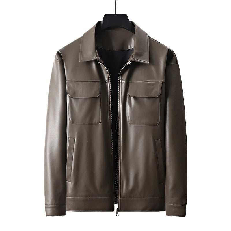 Herren minimalistische Lederimitatjacke mit durchgehendem Reißverschluss und aufgesetzten Brusttaschen Drune