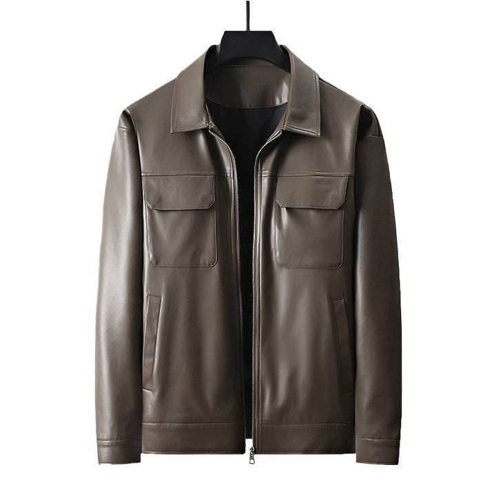 Herren minimalistische Lederimitatjacke mit durchgehendem Reißverschluss und aufgesetzten Brusttaschen Drune