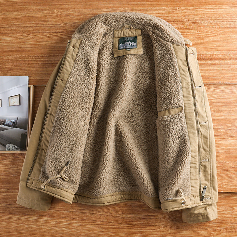 Herren nan militärisch inspirierte Canvasjacke mit Teddykragen, isolierender Innenlage und Kordelzug Drune
