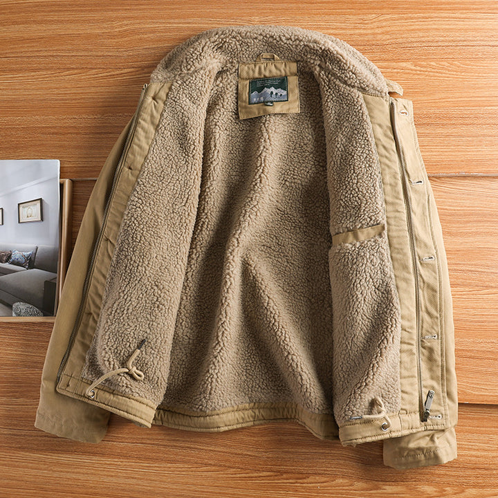 Herren nan militärisch inspirierte Canvasjacke mit Teddykragen, isolierender Innenlage und Kordelzug Drune