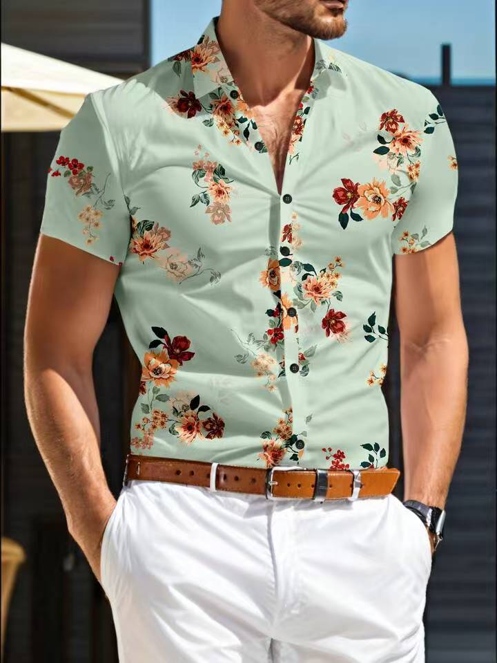 Herren Kurzarm Hemd mit floralem Muster Drune