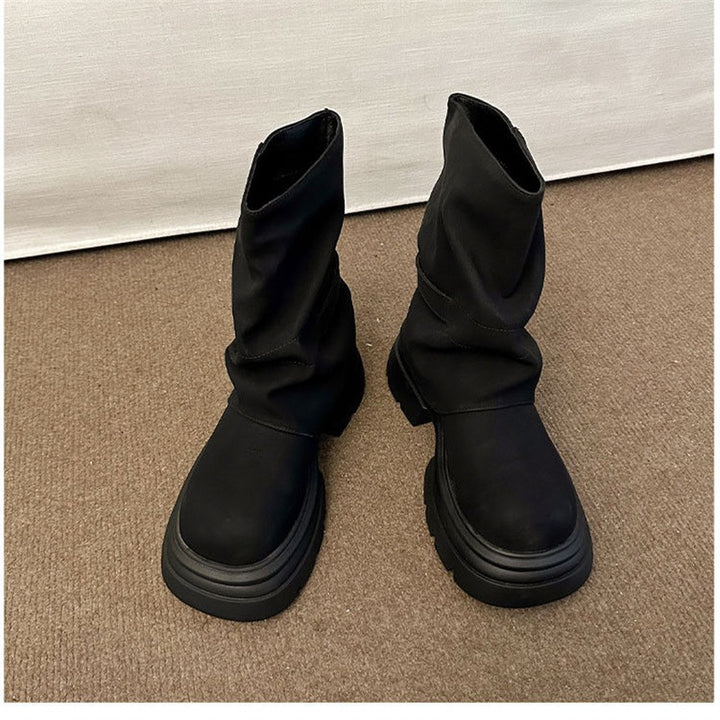 Damen Schlupf‑Stiefel mit gerafftem Schaft und skulpturierter Plateau‑Sohle Drune