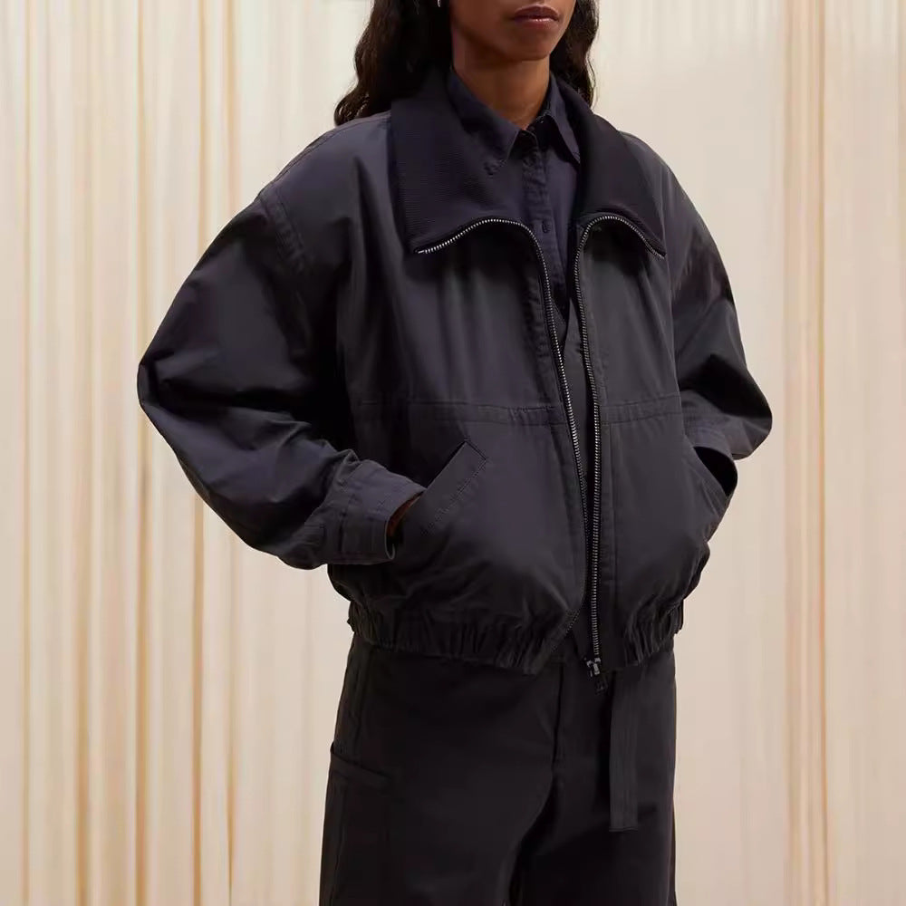 Damen lässige Kapuzenjacke mit hohen Kragen und Seitenreißverschluss Drune
