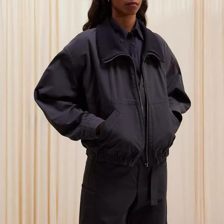 Damen lässige Kapuzenjacke mit hohen Kragen und Seitenreißverschluss Drune
