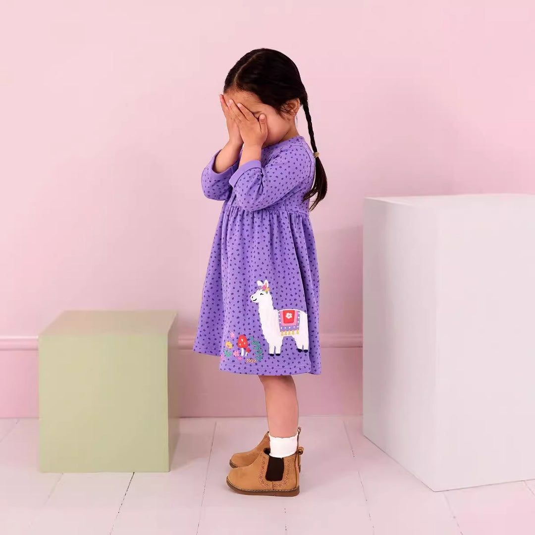 Mädchen Freizeitkleid mit süßer Lama-Applikation Drune