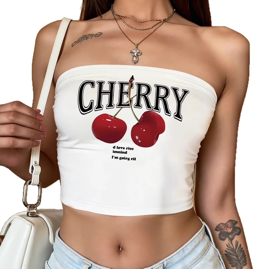 Damen Bandeau Top mit auffälligem Kirschmotiv Drune
