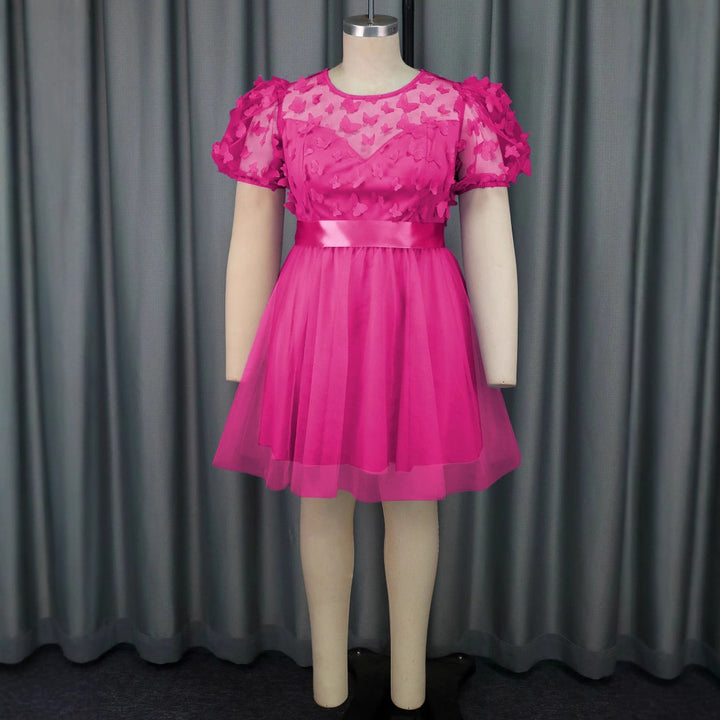 Damen Festliches Kleid mit transparenten Puffärmeln und zarten Schmetterlingsdetails Drune