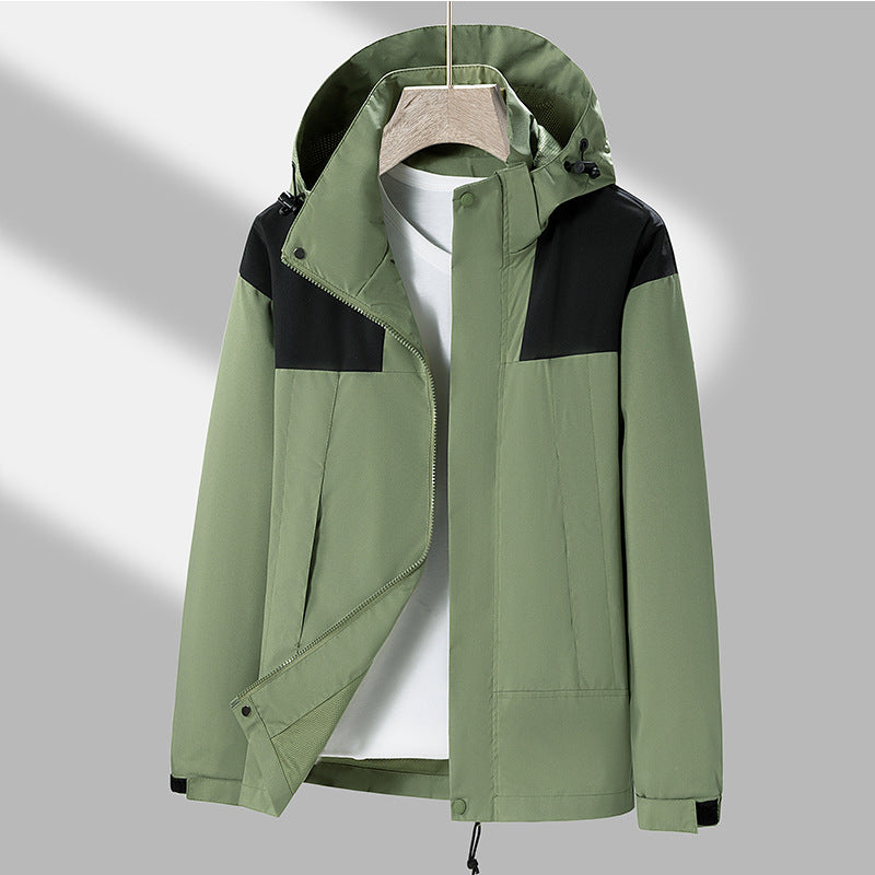 Herren leichte Softshelljacke mit kontrast-Schulterpaneel, verstellbarer Kapuze und Klettmanschetten Drune