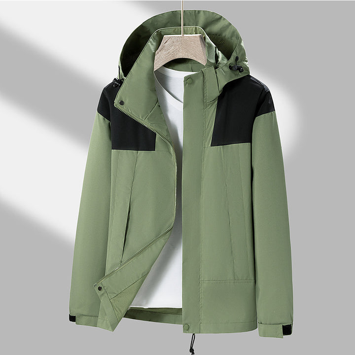 Herren leichte Softshelljacke mit kontrast-Schulterpaneel, verstellbarer Kapuze und Klettmanschetten Drune