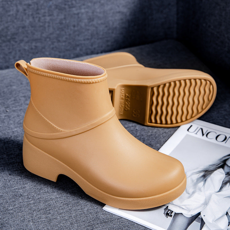 Damen Gummi-AnklDruneoots wasserdicht mit Plateau-Profilsohle und Zuglasche Drune