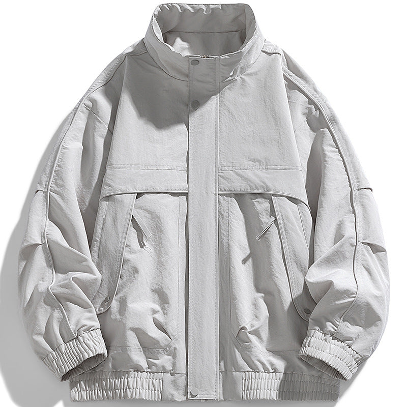 Herren urbaner Oversized Utility-Jacke mit versteckter Reißverschlussblende und elastischem Saum Drune