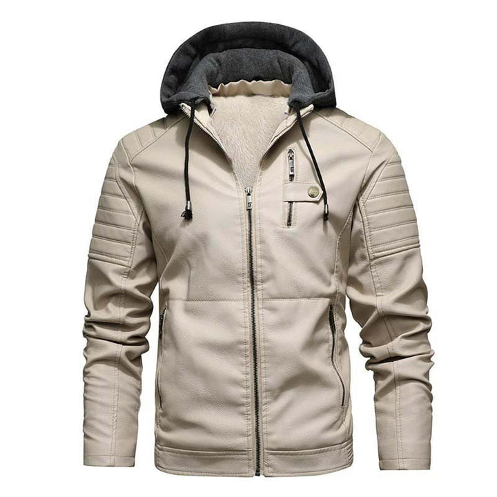 Herren Bikerjacke aus Kunstleder mit Teddyfutter und Kapuzeneinsatz Drune