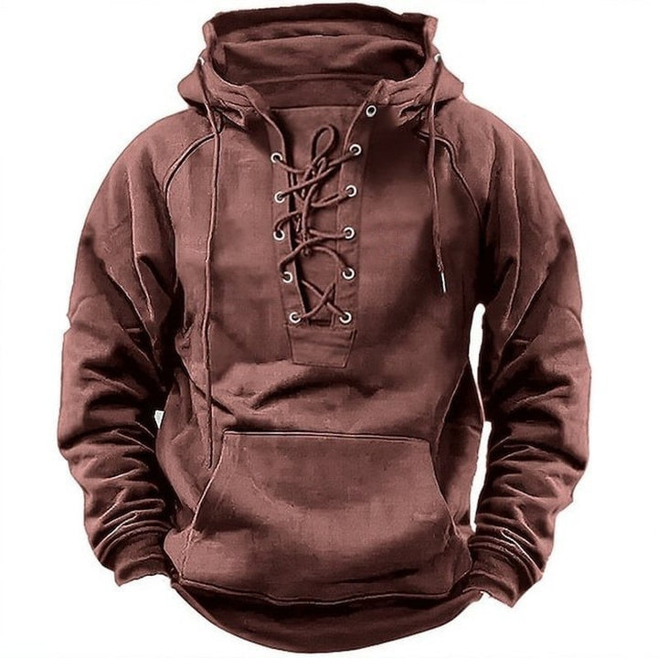 Herren Hoodie mit Frontschnürung und Kängurutasche Drune