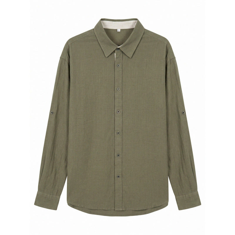 Herren Leichtes Oversize-Leinenhemd mit Kentkragen und abgerundetem Saum Drune