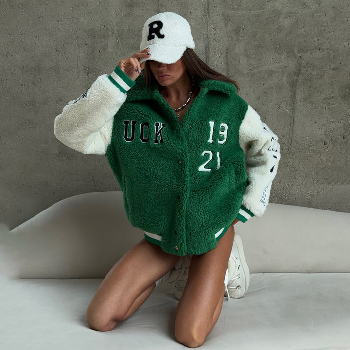 Damen Kuschelige Oversized-Fleecejacke mit Sportdetails Drune