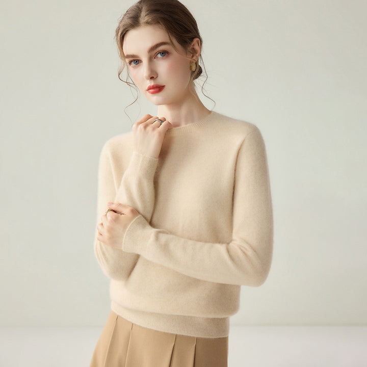 Damen Leichter Rundhalspullover aus Kaschmir‑Look mit extrafeinem Flor und geripptem Saum Drune