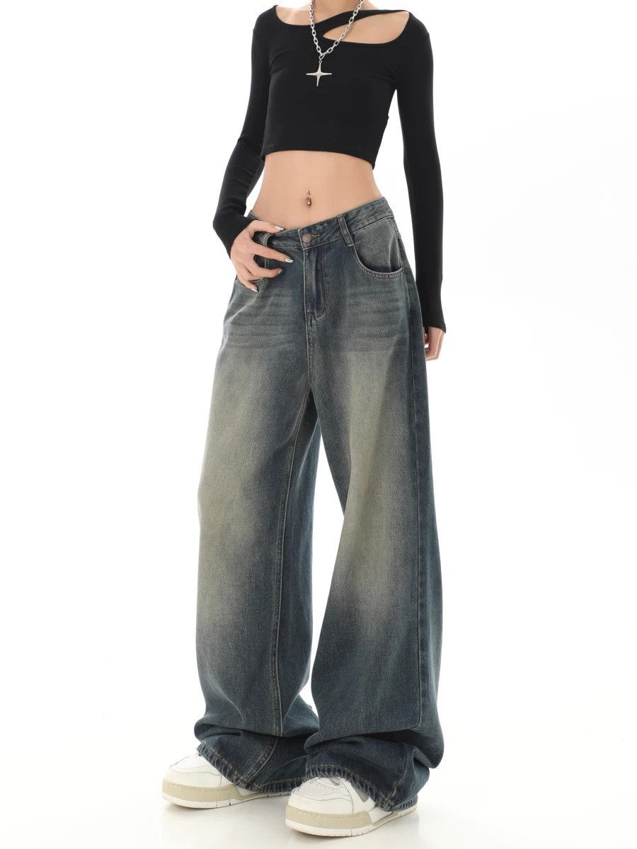 Damen Weite Jeanshose mit hohem Bund Drune