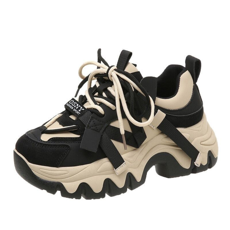 Damen Wellen-Plateau-Sneaker mit Multi-Layer-Obermaterial und Zierbändern Drune