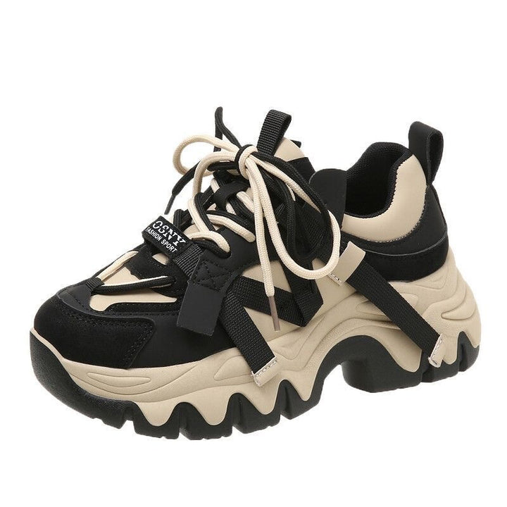 Damen Wellen-Plateau-Sneaker mit Multi-Layer-Obermaterial und Zierbändern Drune