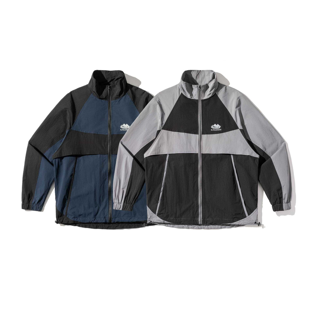 Unisex Leichte Colorblock-Windjacke im Boxy-Cut mit hohem Stehkragen und Kordelzugsaum Drune