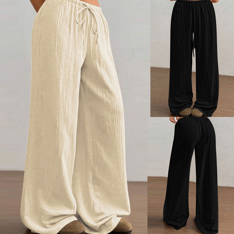 Damen Fließende Baumwoll‑Gauze Palazzohose mit elastischem Bund und Kordelzug Drune