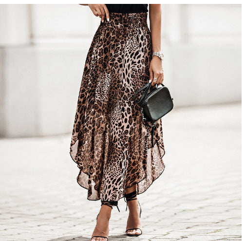Damen Luftiger Maxirock mit asymmetrischem Saum im Leopardenmuster Drune