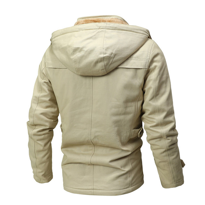 Herren Parka-Jacke mit Kapuze, Thermofutter und Metallknöpfen Drune