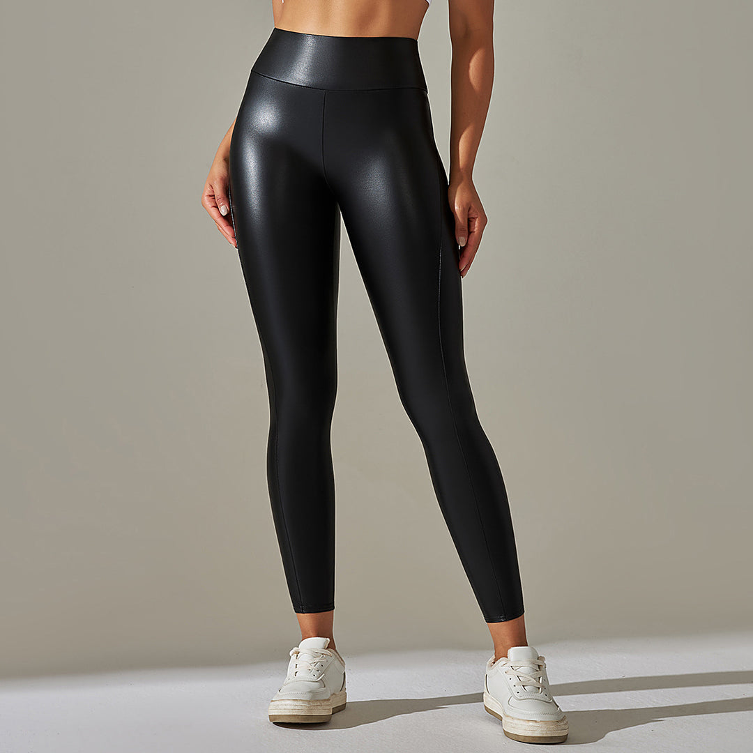 Drune - Hochglänzende Fitness Leggings mit Hohem Bund Figurformende Passform