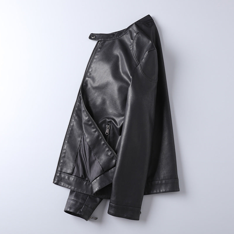 Herren Minimalistisches Kunstleder-Blouson mit Stehkragen und seitlichen Reißverschlusstaschen Drune