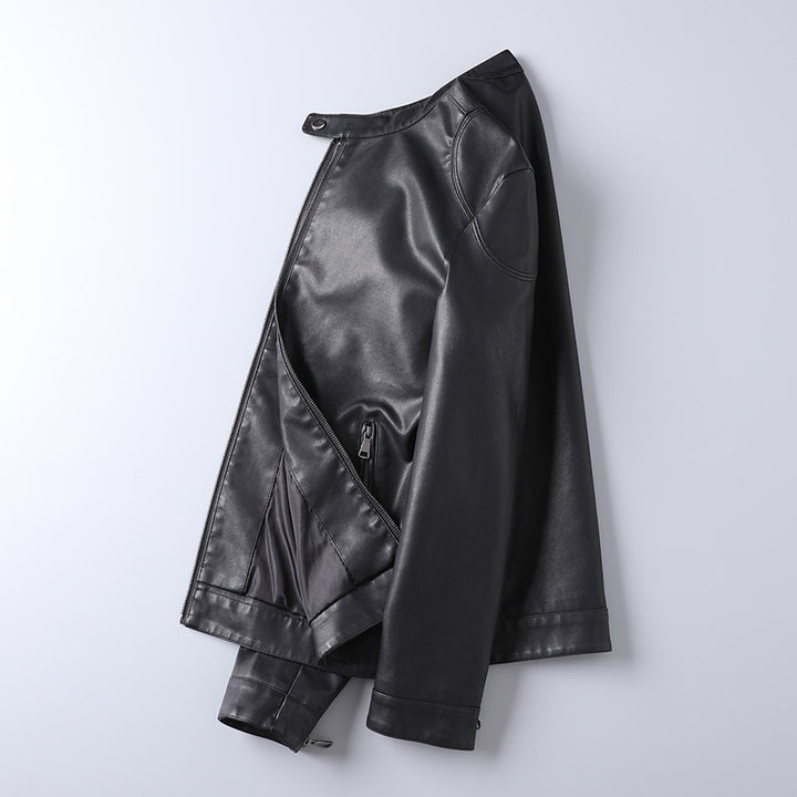 Herren Minimalistisches Kunstleder-Blouson mit Stehkragen und seitlichen Reißverschlusstaschen Drune