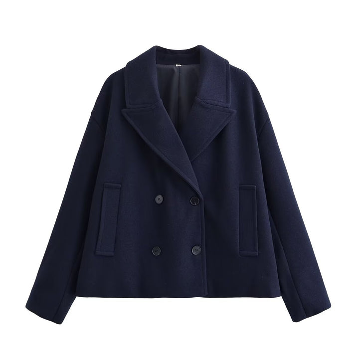Damen Kurz geschnittener Wollmix-Peacoat mit weitem Revers und Eingrifftaschen Drune