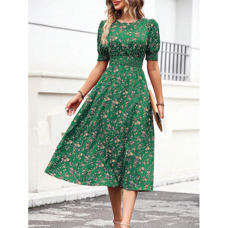 Damen Leichtes Blumendruck Maxi Kleid mit Smock-Taille Drune