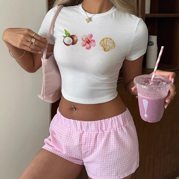 Damen Crop-Top mit sommerlichem Motiv Drune