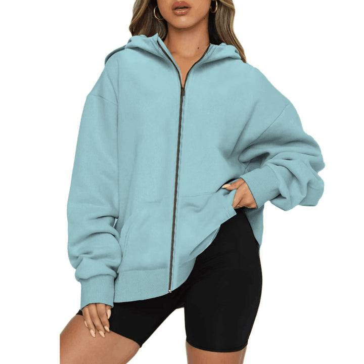Damen nan leichte Zip-Kapuzenjacke im Relaxed-Fit mit Kängurutasche und gerippten Bündchen Drune