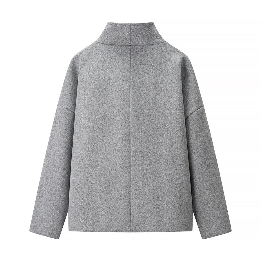 Damen Kurze doppeltgeknöpfte Oversize-Boxy-Jacke mit Stehkragen und Eingrifftaschen Drune