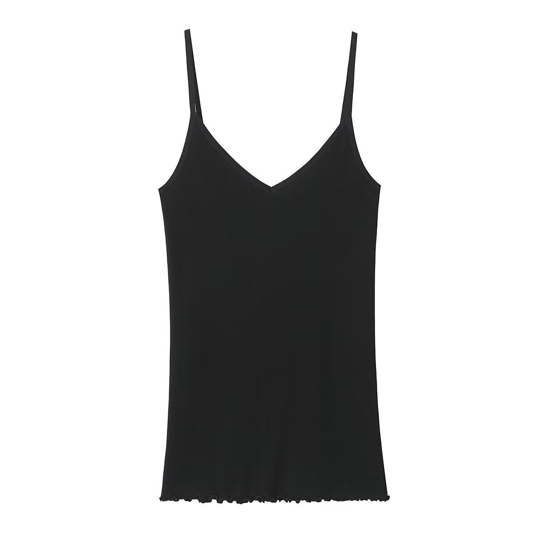Damen Spaghettiträgeroberteil mit elegantem V-Ausschnitt und softer Textur Drune