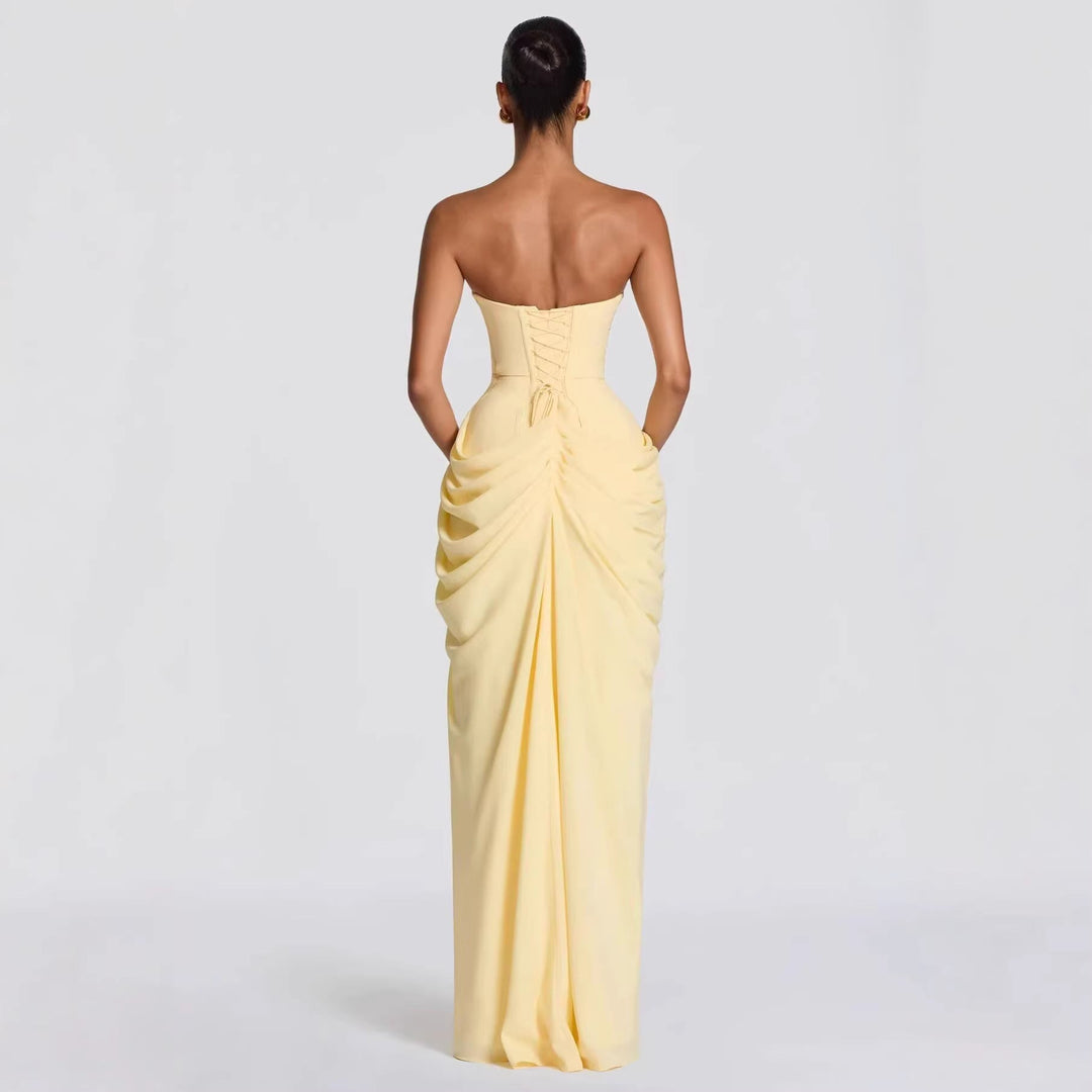 Damen Elegantes Bandeau Abendkleid mit Raffungen und Beinschlitz Drune