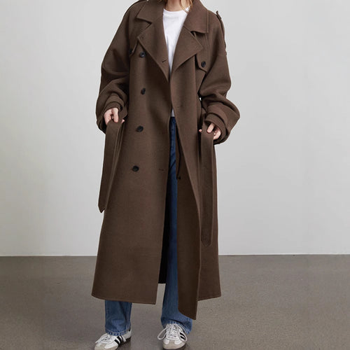 Damen Oversized Trenchcoat aus hochwertigem Wollgemisch mit doppelter Knopfleiste Drune