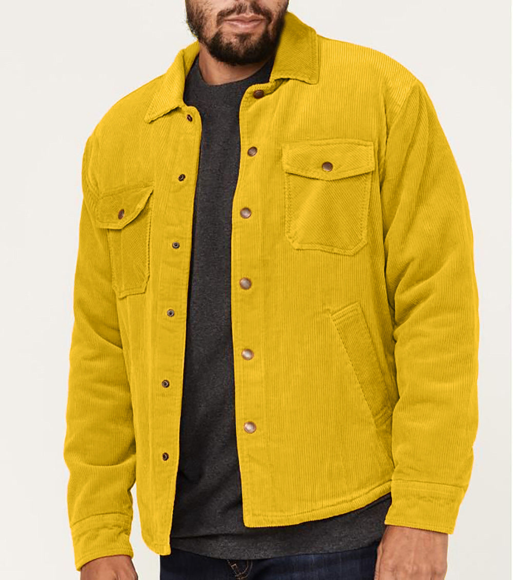 Herren Kord-Worker-Overshirt mit Druckknopfleiste, Pattentaschen und aufgesetzten Eingrifftaschen Drune