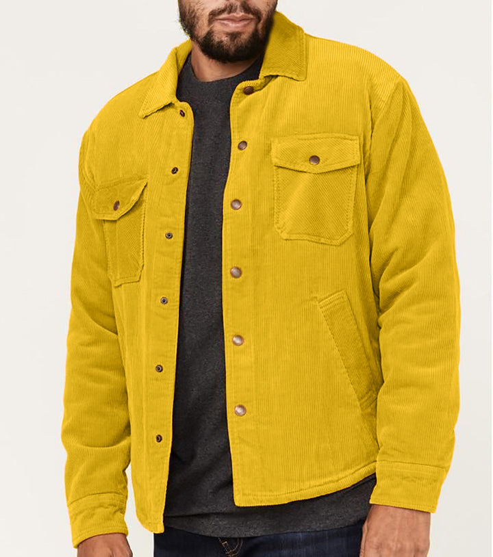 Herren Kord-Worker-Overshirt mit Druckknopfleiste, Pattentaschen und aufgesetzten Eingrifftaschen Drune