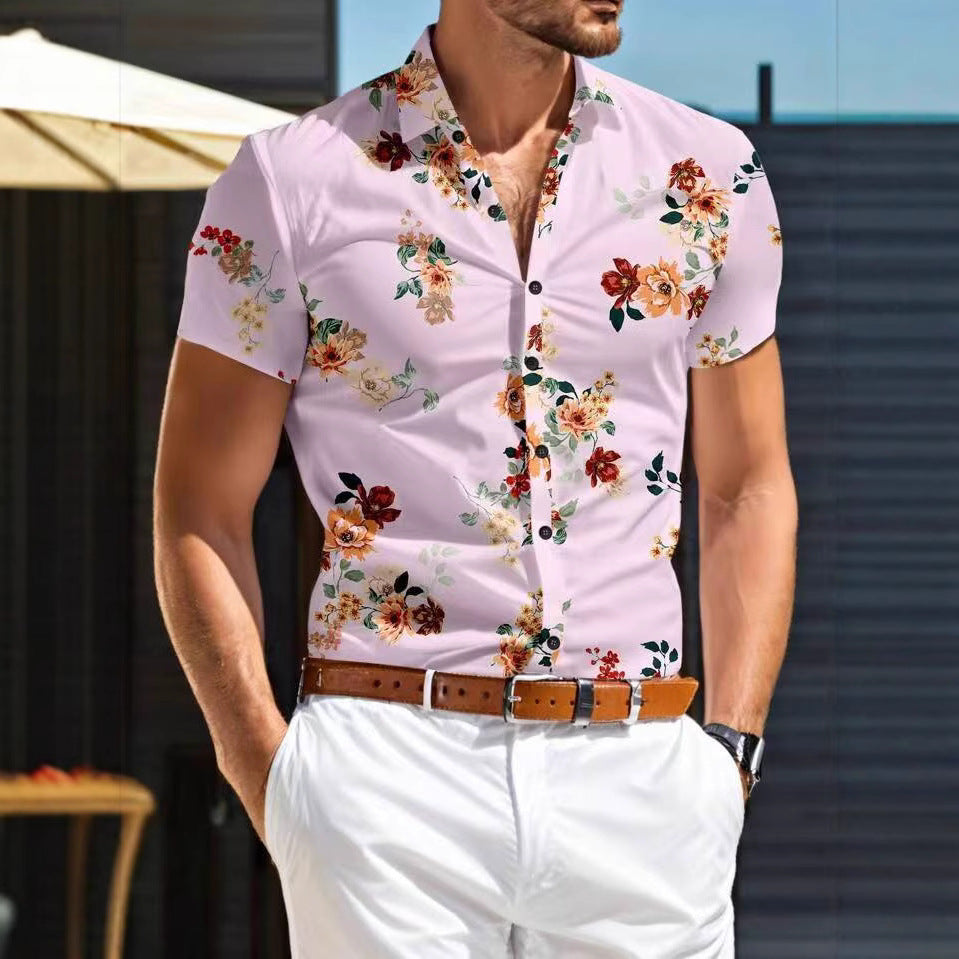 Herren Kurzarm Hemd mit floralem Muster Drune