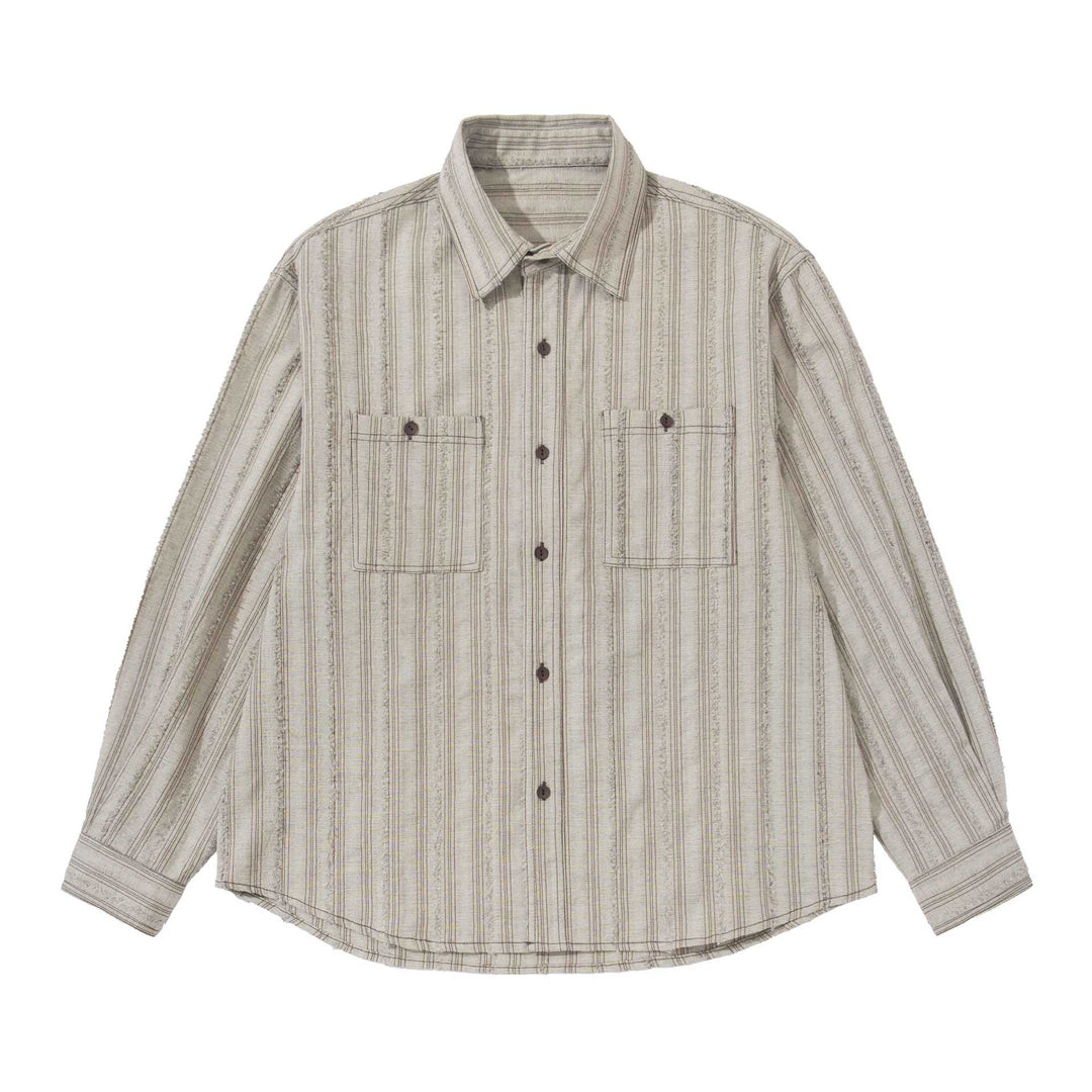 Herren lockeres gestreiftes Overshirt im Hemdjacken‑Stil mit Brusttaschen und abgerundetem Saum Drune